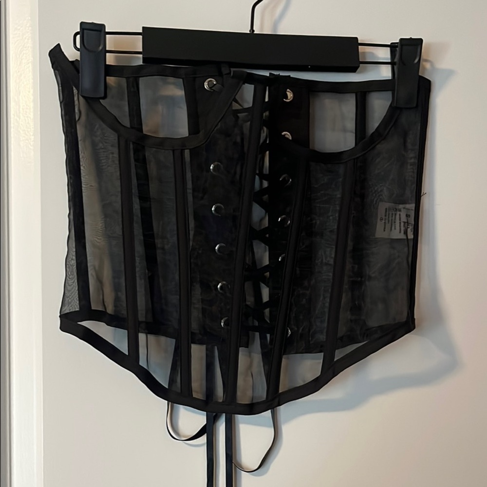 Black Sheer Lace-Up Corset